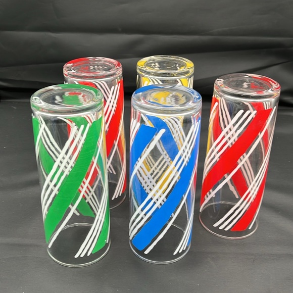 Set of 5 Vintage Libbey Color Stripe Glasses. MCM Retro Style. - Picture 11 of 12